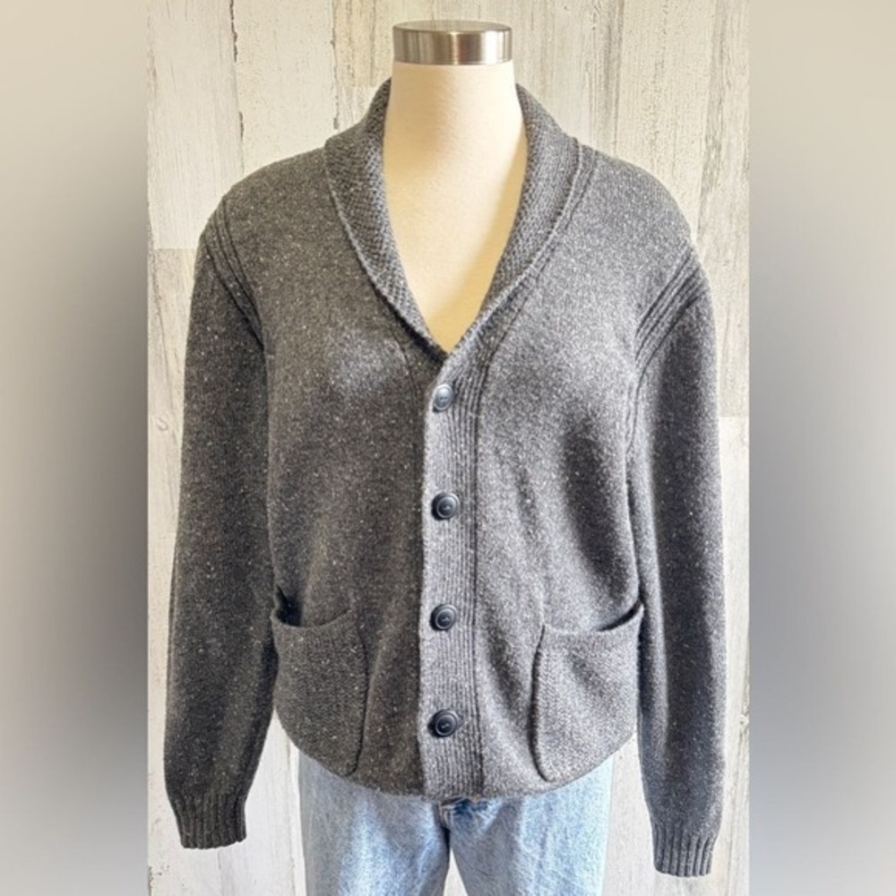 Vintage Shawl Collar‎ Cardigan grandpa Sweater Speckled Knit Cozy Layering